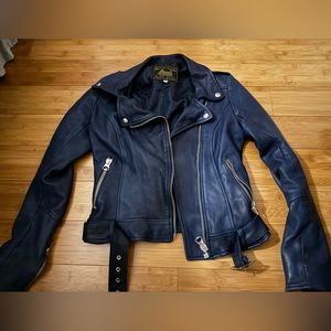Navy blue leather jacket